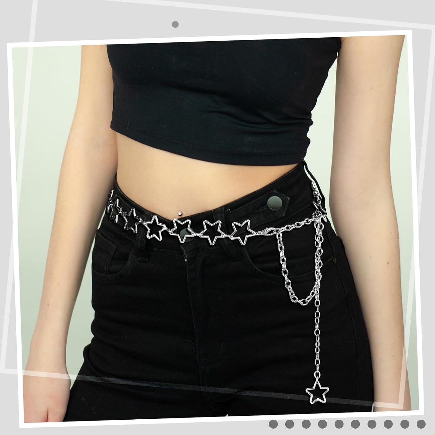 2 Pcs Star Chain Belt for Women, Adjustable Y2K Metal Waist Belt - Punk Body Belt for Dresses, Jeans & Rave