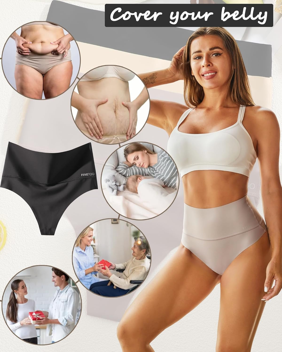 FINETOO shapewear thong providing smooth tummy control effect