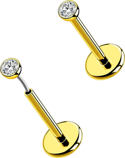 OUFER 2Pcs 20G/18G/16G G23 Titanium Threadless Nose Stud Earrings Flat Back Tiny CZ Small Nose Helix Cartilage Tragus Conch Labret Medusa Monroe Piercing Jewelry for Women Men