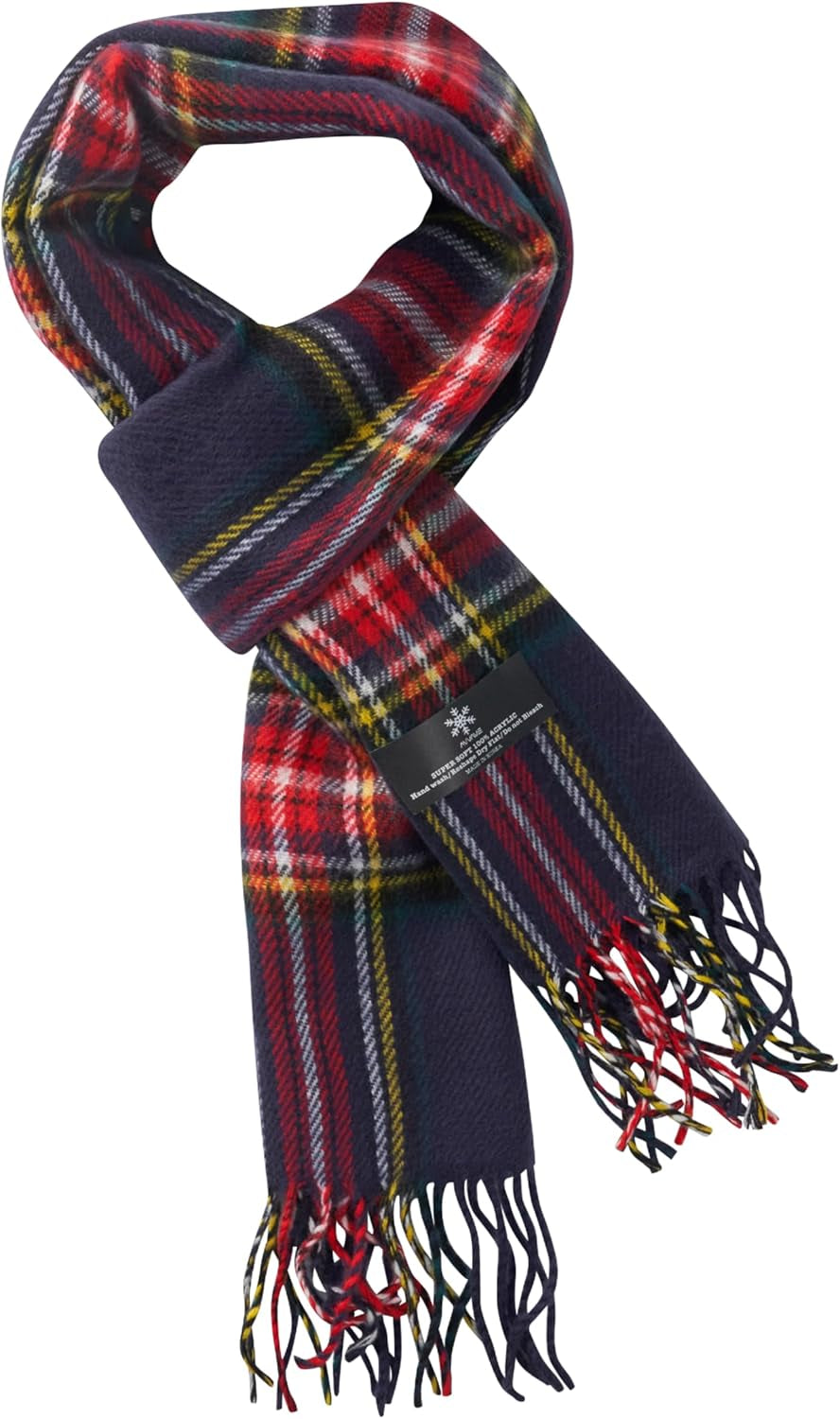 A.WAVE Premium Soft-Touch Plaid Tassel Scarf for Men, Elegant Winter Wrap