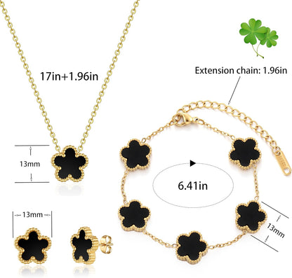 Four Leaf Clover Bracelet Set for Women - 18K Gold Plated Flower Lucky 4 Leaf Necklace Bracelet Earrings Jewelry Sets Gift for Women