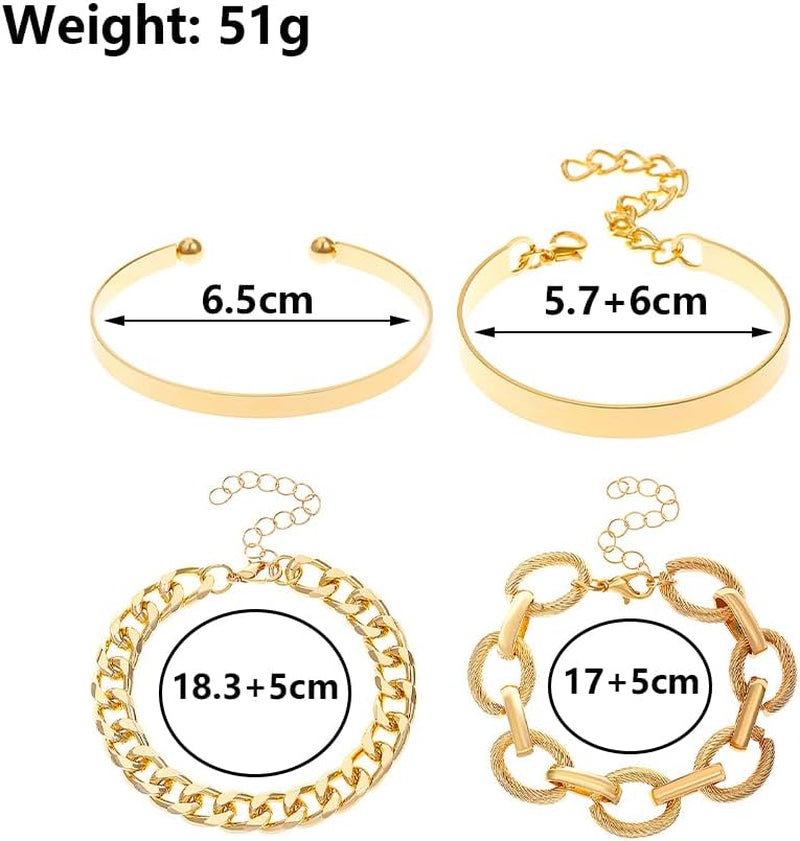 Chunky Gold Bracelets for Women Boho Stackable Bangle Cuff Bracelet Set Layered Link Chain Bracelet Adjustable Butterfly Pearl CZ Tennis Statement Bracelets Dainty Jewelry