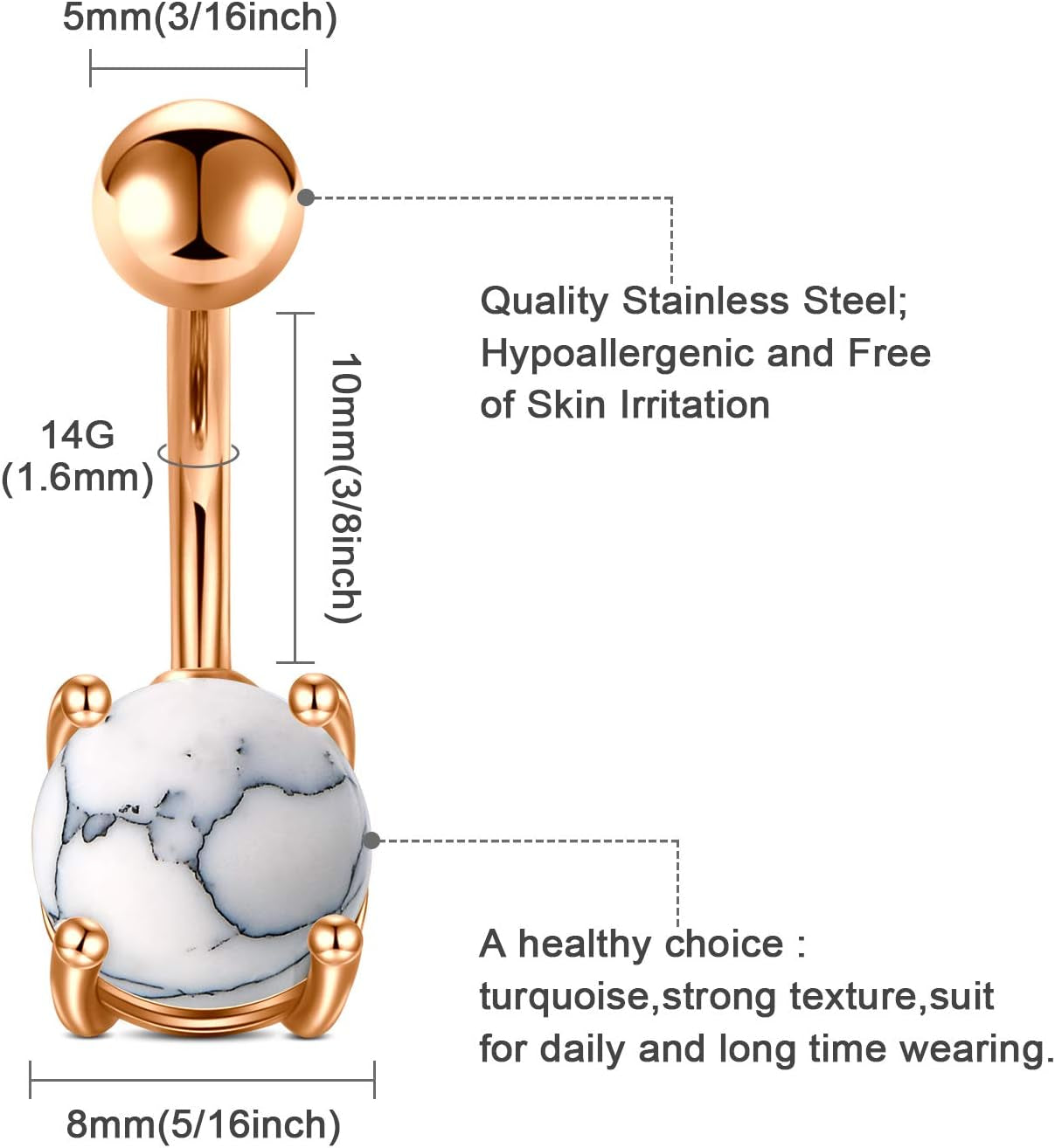 JFORYOU Belly Button Rings Stainless Steel 14G CZ Opal Navel Rings Barbells Women Girls Belly Piercing Jewelry