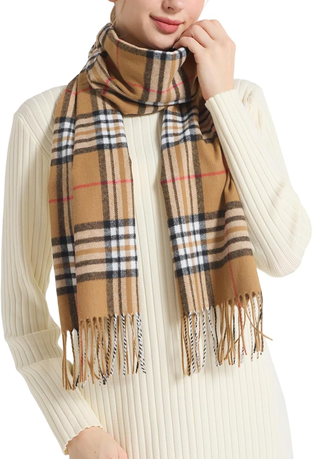 Plaid Scarf for Women Men, Lightweight Classic Tartan Tassel Scarves Fashion Warm Winter Chunky Scarf Cold Weather