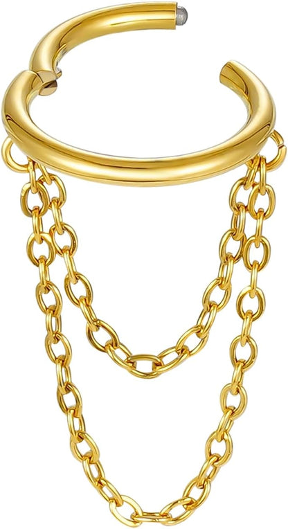 16G Titanium Cartilage Earrings Hoop 7Mm 9Mm Helix Piercing Jewelry with Single/Double/Triple Chains Hypoallergenic Hinged Clicker