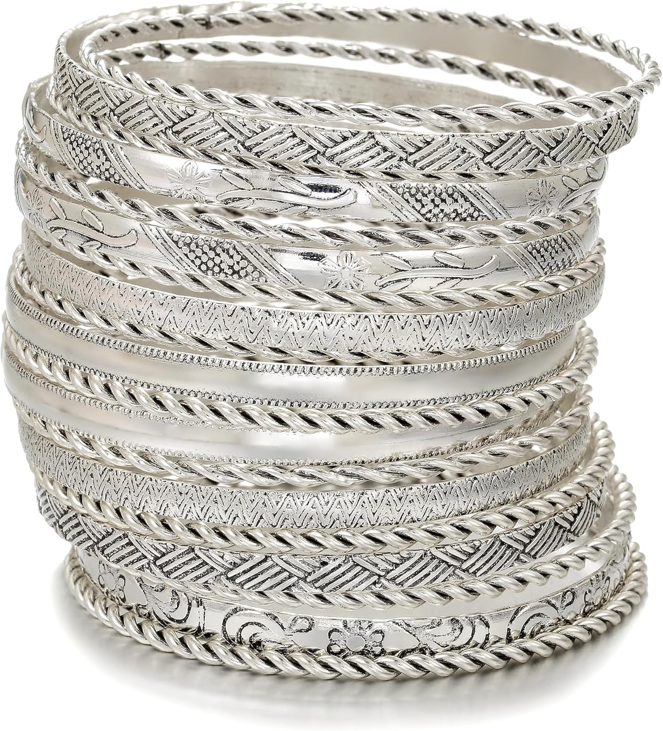 Gold Bangles for Women, 12 Pcs Boho Stackable Bracelets Multi Layer Textured Chunky Bracelets Jewelry Set for Women