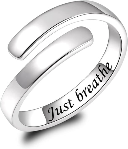 BEILIN 925 Sterling Silver Inspirational Jewelry Rings Adjustable Ring Personality Encouragement Gift for Teens Women