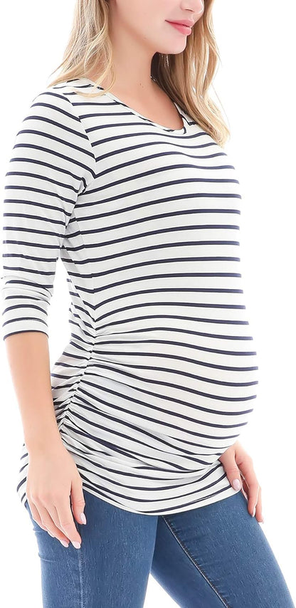 Smallshow Women'S Maternity Tunic Tops Clothes 3/4 Sleeve Ruched Pregnancy Shirt
