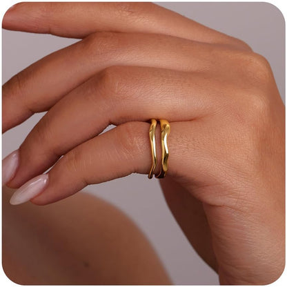 Stackable Gold Rings for Women Non Tarnish, Dainty 14K Gold Plated Chunky Stacking Rings Trendy Statement Pinky Thumb Rings Engagement Eternity Wedding Band Ring Stacking Gold Jewelry Size 4 5 6 7 8 9 10 11