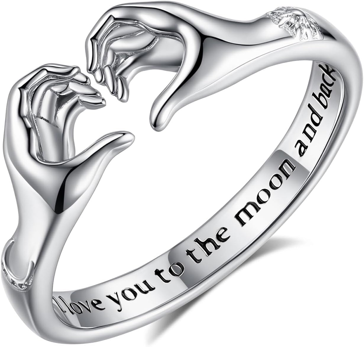 EUDORA heart hug sterling silver promise ring for couples with adjustable band