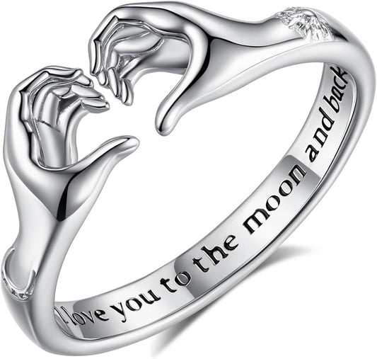EUDORA heart hug sterling silver promise ring for couples with adjustable band