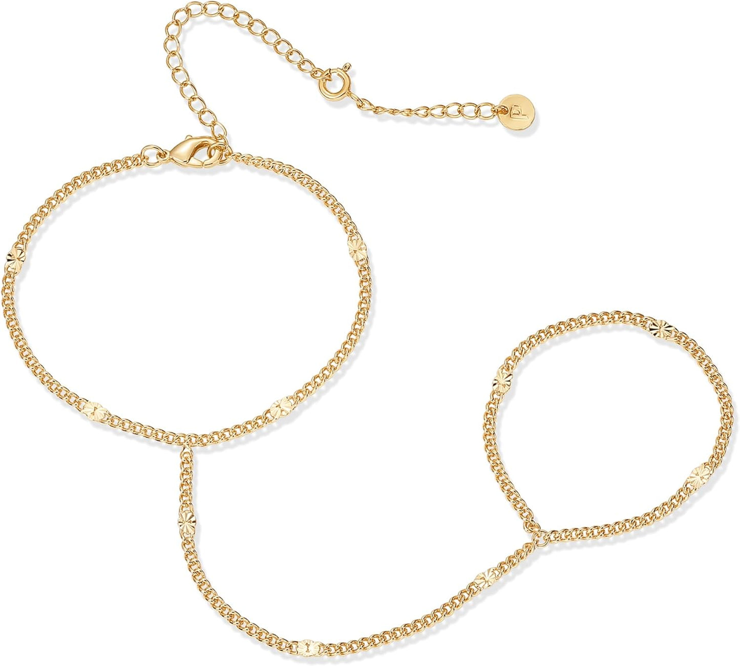 PAVOI 14K Gold Plated Hand Chains for Women - Adjustable Hand Chain Bracelet and Ring - Trendy Gold Handchain Bracelet Stack Summer Jewelry - Beads, Pearl, and Cubic Zirconia Body Jewelry