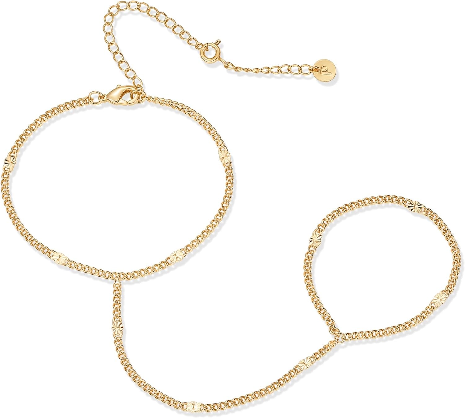 PAVOI 14K Gold Plated Hand Chains for Women - Adjustable Hand Chain Bracelet and Ring - Trendy Gold Handchain Bracelet Stack Summer Jewelry - Beads, Pearl, and Cubic Zirconia Body Jewelry