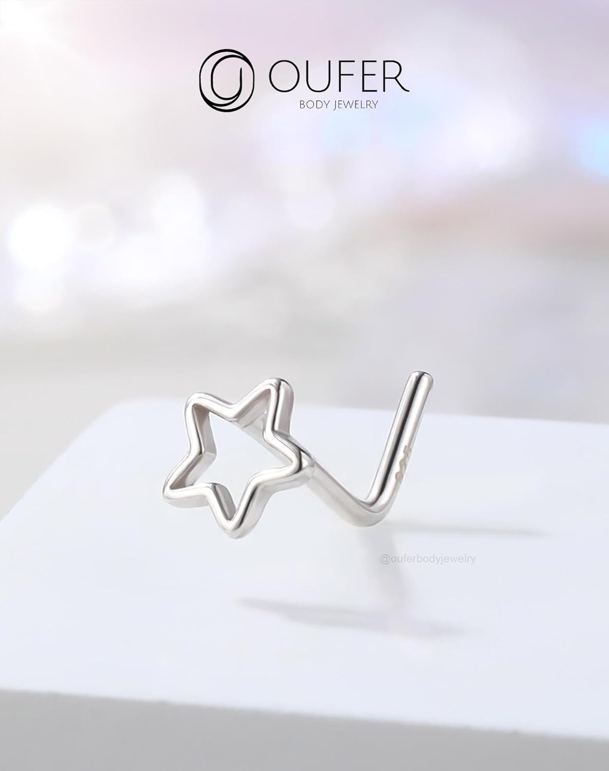 OUFER 925 Sterling Silver Nose Rings, Nose Studs for Women, Cute Nose Nostril Piercing Jewelry, L-Shaped 20G Silver Nose Rings Studs