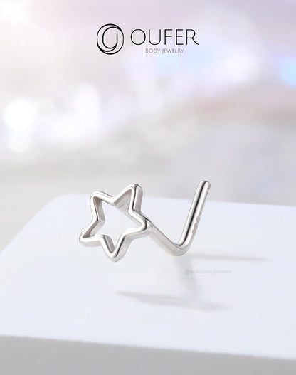 OUFER 925 Sterling Silver Nose Rings, Nose Studs for Women, Cute Nose Nostril Piercing Jewelry, L-Shaped 20G Silver Nose Rings Studs