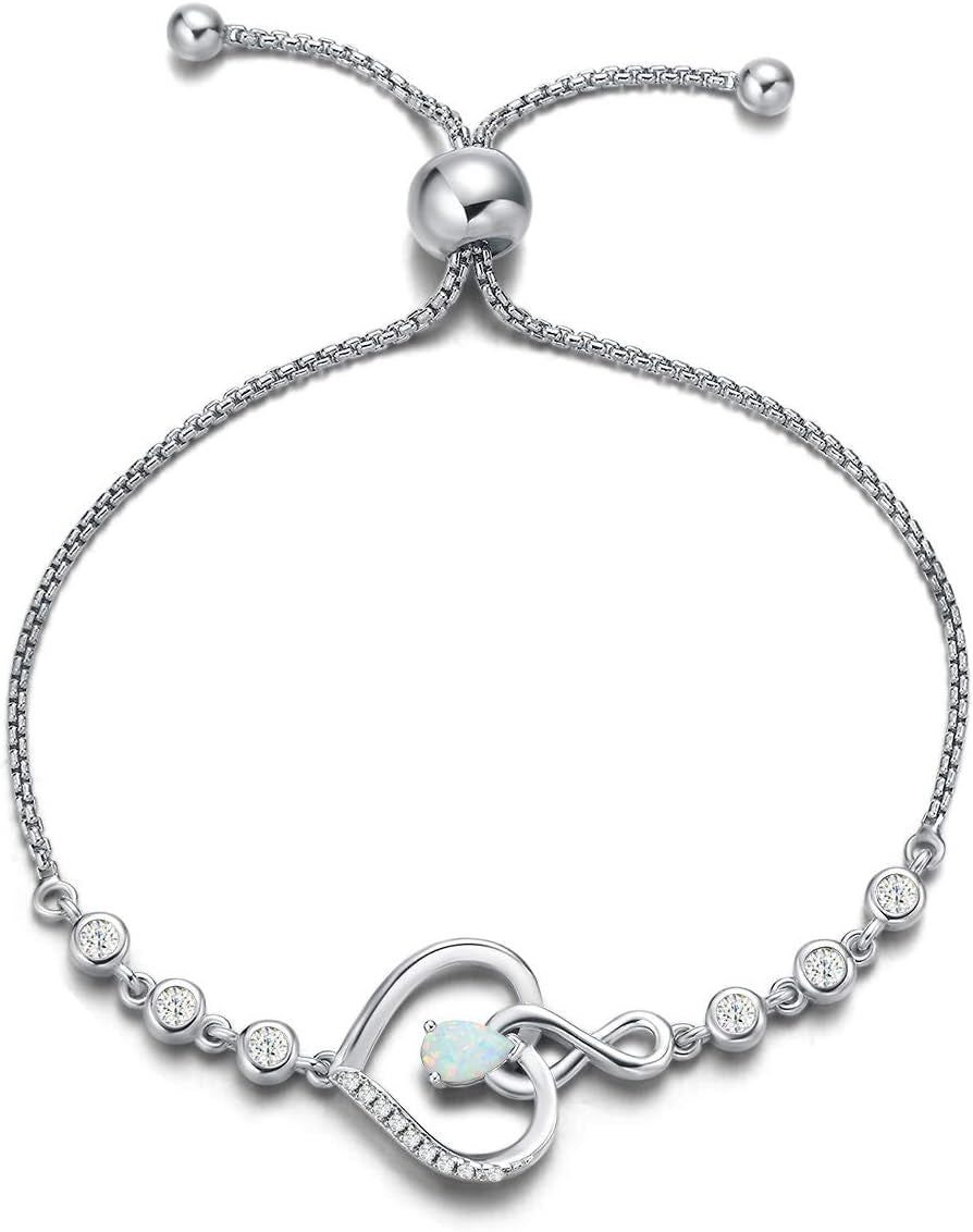 AGVANA Christmas Gifts Heart Birthstone Bracelets for Women Sterling Silver Genuine or Created Gemstone Tennis Bracelet Infinity Love Jewelry Anniversary Birthday Gifts for Wife Mom Women