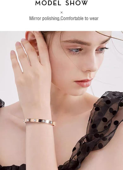 18K Gold Plated Crystal Bracelet Set 4PCS Sister Trio Love Bangle, Silver/Steel/Rose Gold & Adjustable Jewelry