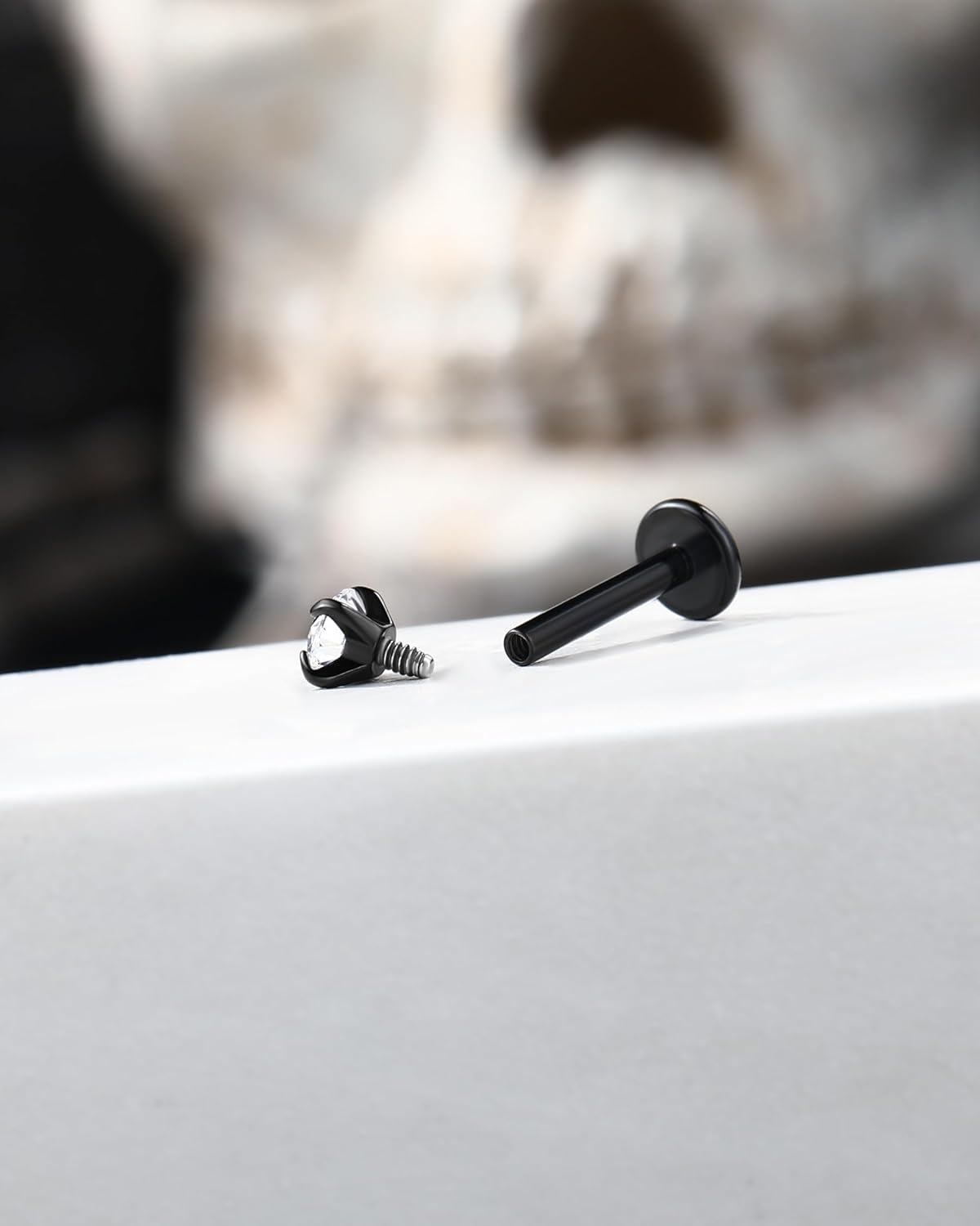 Jewseen 16G Halloween Internally Threaded Tragus Earrings Set Halloween Helix Piercing Jewelry Black Flat Back Earrings Cartilage Lip Nose Stud for Women Men