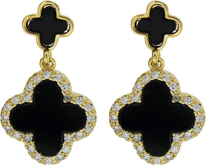 Four Leaf Clover Earrings Silver Needle Clover Earrings Full of Diamond Zircon Anti-Allergy Jewelry Earrings Large for Women or Girls……