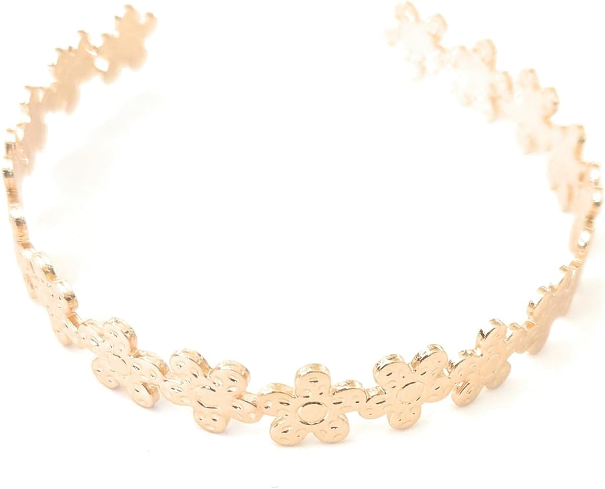 Gold Metal Open Cuff Bangle Bracelets, Heart and Love Letter Charms, Geometric Tennis Design, 6 Piece Set