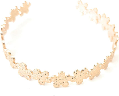 Gold Metal Open Cuff Bangle Bracelets, Heart and Love Letter Charms, Geometric Tennis Design, 6 Piece Set