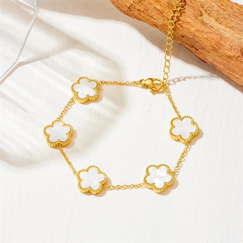 Ladies Clover Lucky Necklace Earrings Bracelet Set 18K Gold-Plated Stainless Steel Flower Reversible Jewelry Set Fashion Women Jewelry