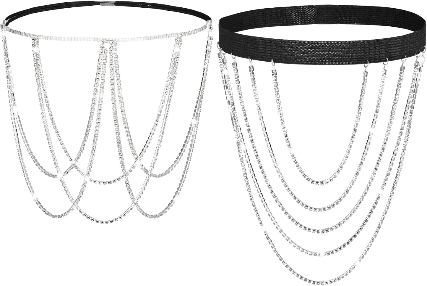 Sureio 2 Pieces Crystal Leg Chains Rhinestone Sliver Thigh Chain Layered Body Jewelry for Women Beach Rave Party (Simple Style)