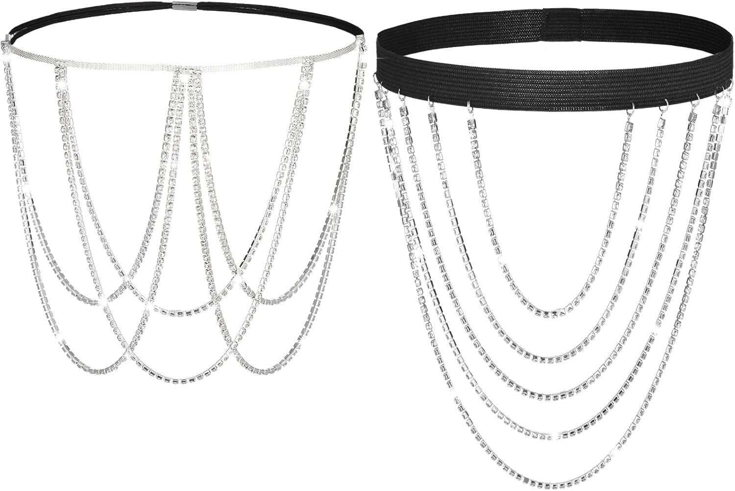 Sureio 2 Pieces Crystal Leg Chains Rhinestone Sliver Thigh Chain Layered Body Jewelry for Women Beach Rave Party (Simple Style)