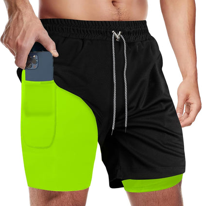 Candyfouse Men'S 2 in 1 Running Shorts, Quick Dry Workout Shorts with Liner, Athletic Shorts with Zip Pockets and Towel Loop