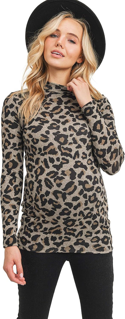 Women'S Knit Ribbed Maternity Top with Mock Neck Long Sleeve