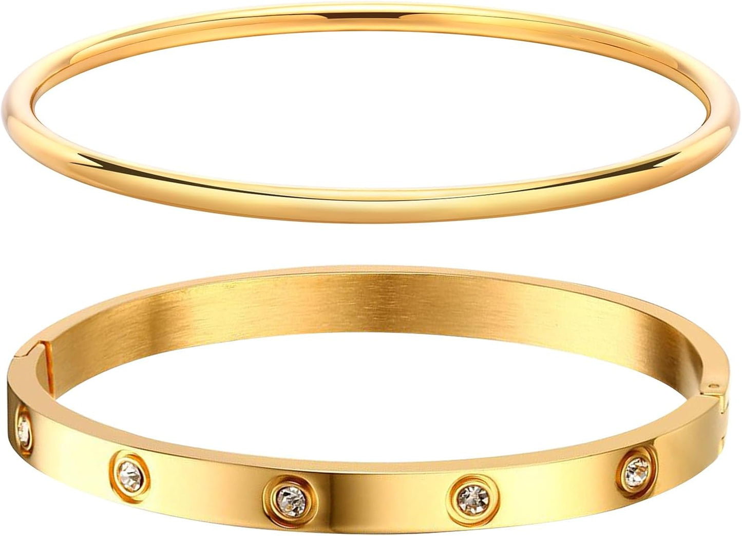 MPRAINBOW Gold Bracelets for Women, 2Pcs 18K Gold Plated Cubic Zirconia Bangle Crystal Friendship Bracelet Jewelry,Wedding Party Christmas Birthday Gifts for Her Girlfriend Sister Daughter