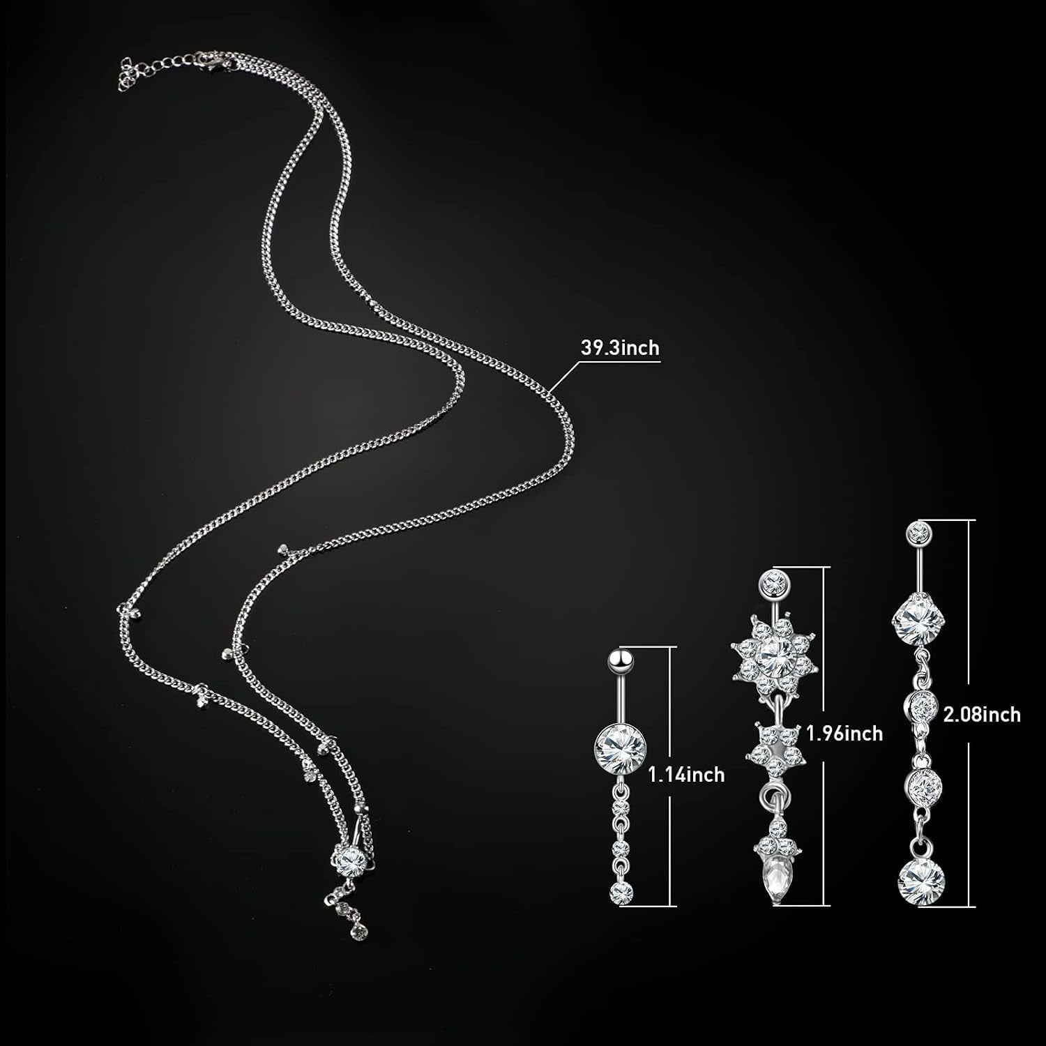 Hicarer 3 Pieces Crystal Belly Ring with Chain Rhinestone Waist Body Chain Bikini Belly Jewelry Beach Accessories Jewelry for Women Adults