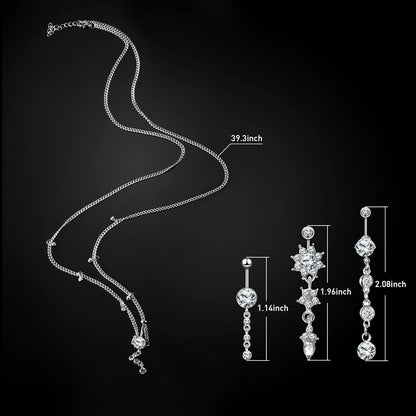 Hicarer 3 Pieces Crystal Belly Ring with Chain Rhinestone Waist Body Chain Bikini Belly Jewelry Beach Accessories Jewelry for Women Adults