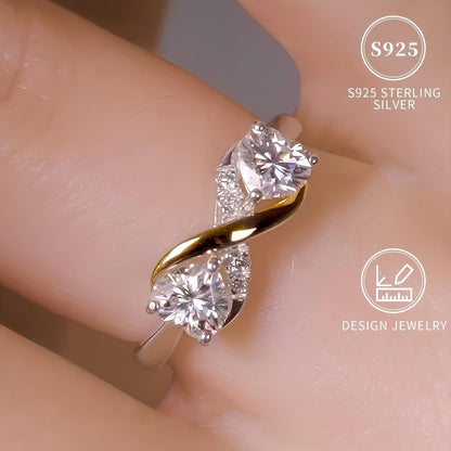 Mother and Daughter Infinity Love Ring, Two-Tone Heart-Shaped Zirconia Stone, S925 Sterling Silver, Diamond Accent