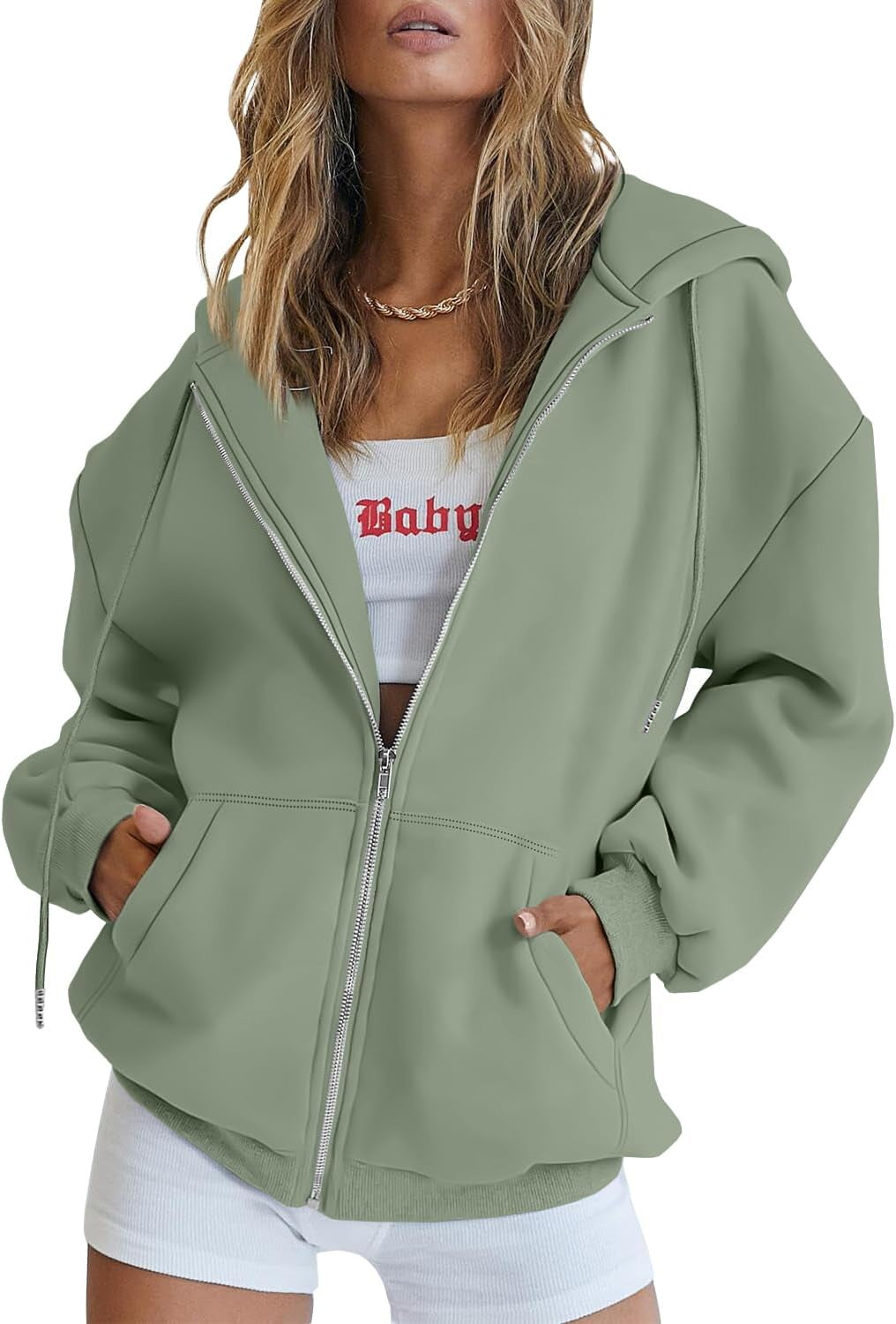 EFAN Women'S Drawstring Zip up Cute Hoodies Fall Jacket Oversized Casual Sweatshirts with Pocket