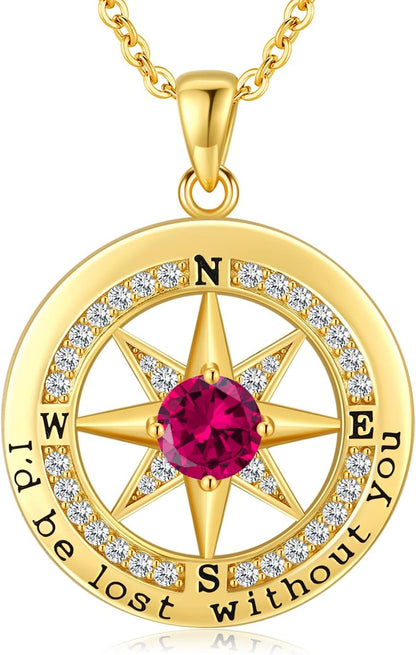 S925 Necklace Gift for Wife |Compass Jewelry |Women Anniversary |Sterling Silver |Girlfriend Birthday Gifts for Her Valentines |I'D Be Lost without You |Jewel 18K Gold