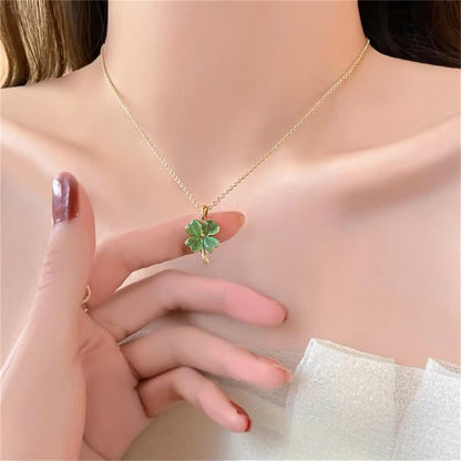 Dtja Cute Clover Flower Pendant Necklace for Women Girls Gold Plated Cats Eye Shamrock Leaf Charms Link Chain Necklace Adjustable Delicate Lucky St.Patrick'S Day Birthday Wedding Jewelry Gift 18 Inch