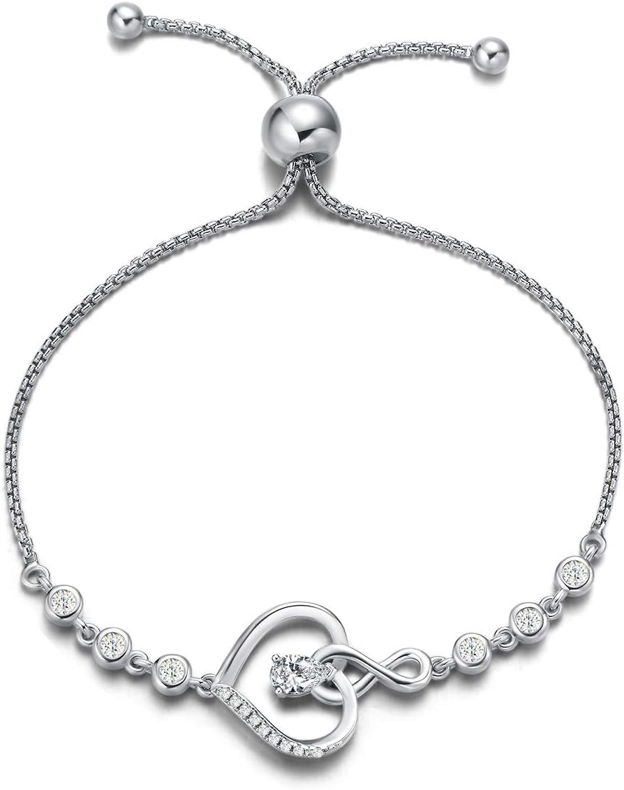 AGVANA Christmas Gifts Heart Birthstone Bracelets for Women Sterling Silver Genuine or Created Gemstone Tennis Bracelet Infinity Love Jewelry Anniversary Birthday Gifts for Wife Mom Women