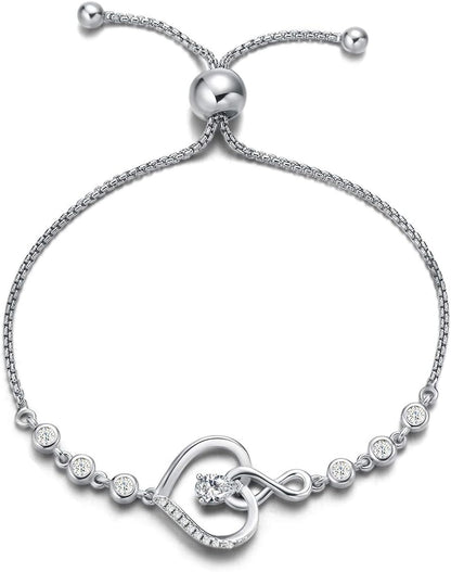AGVANA Christmas Gifts Heart Birthstone Bracelets for Women Sterling Silver Genuine or Created Gemstone Tennis Bracelet Infinity Love Jewelry Anniversary Birthday Gifts for Wife Mom Women