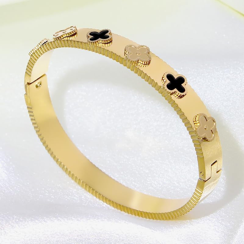 18K Gold Plated Lucky Clover Bracelet for Women Four Leaf Bangle Bracelets Trendy Jewelry Gifts for Women