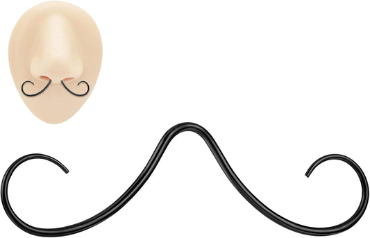 Mustache Septum Ring Black Septum Mustache Nose Ring Piercing Jewelry Surgical Steel Septum Piercing Hanger(16/14G)