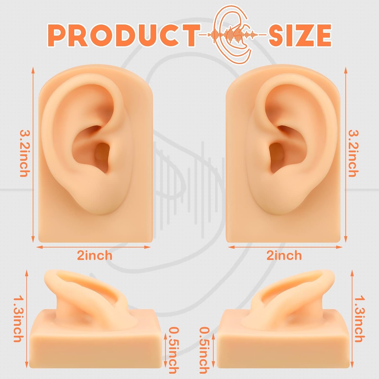 2 Pcs Silicone Ear Model Left and Right Soft Flexible Model Fake Ear Piercing Practice Silicone Body Parts Realistic for Jewelry Display Acupuncture Mannequin Teaching Instruction