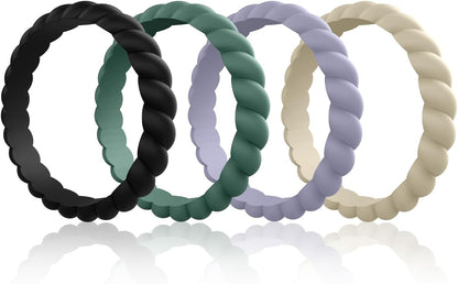 Egnaro Silicone Wedding Ring for Women,Thin and Stackble Braided Rubber Wedding Bands,No-Toxic,Skin Safe