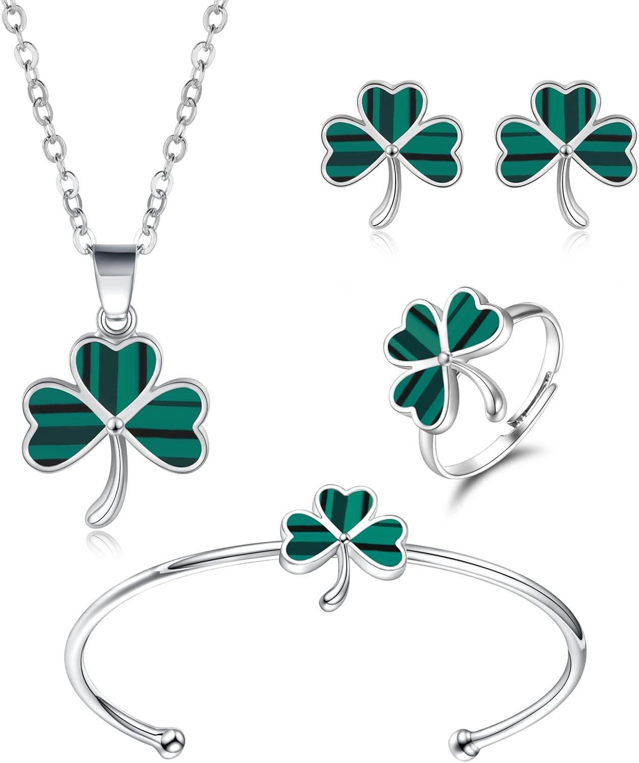 Shamrock St. Patrick'S Day Necklace Earrings Ring Bracelet Jewelry Set Green Three Leaf Heart Clover Jewelry Gift for Women