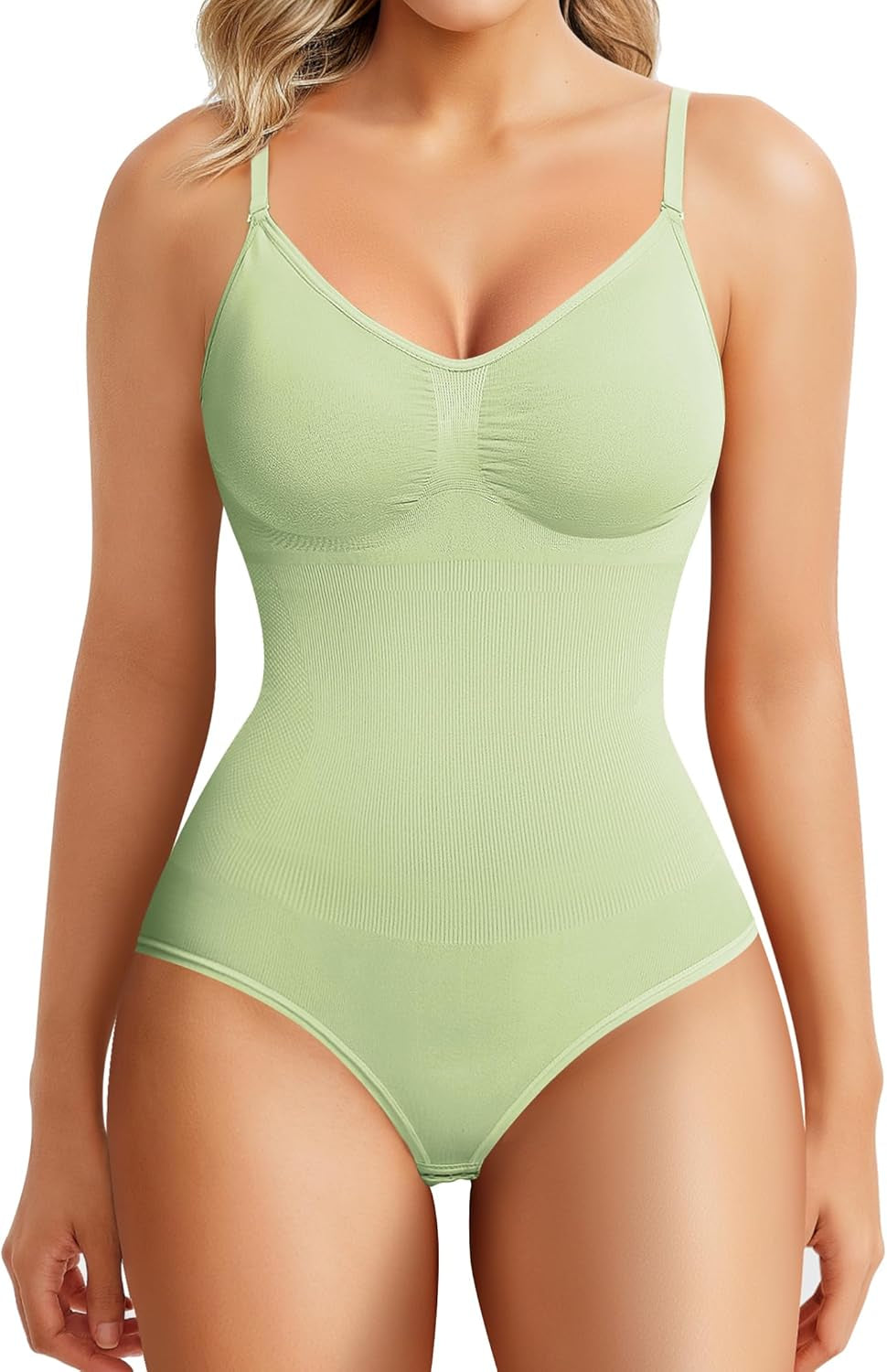 Elastic shapewear v-neck bodysuit sizing information