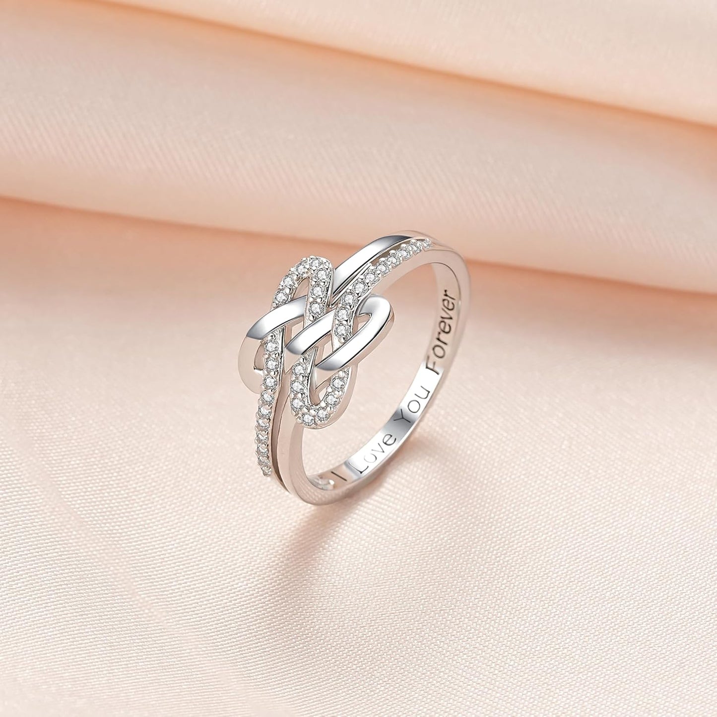 Mother daughter love ring with square knot detail on finger