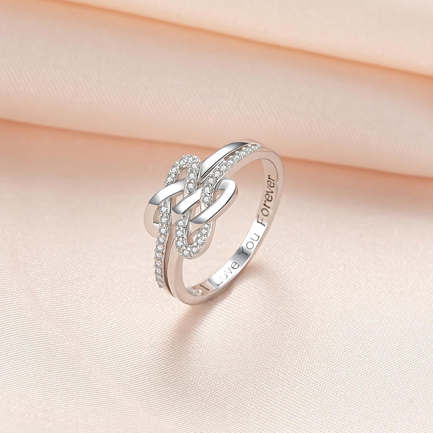 Mother daughter love ring with square knot detail on finger
