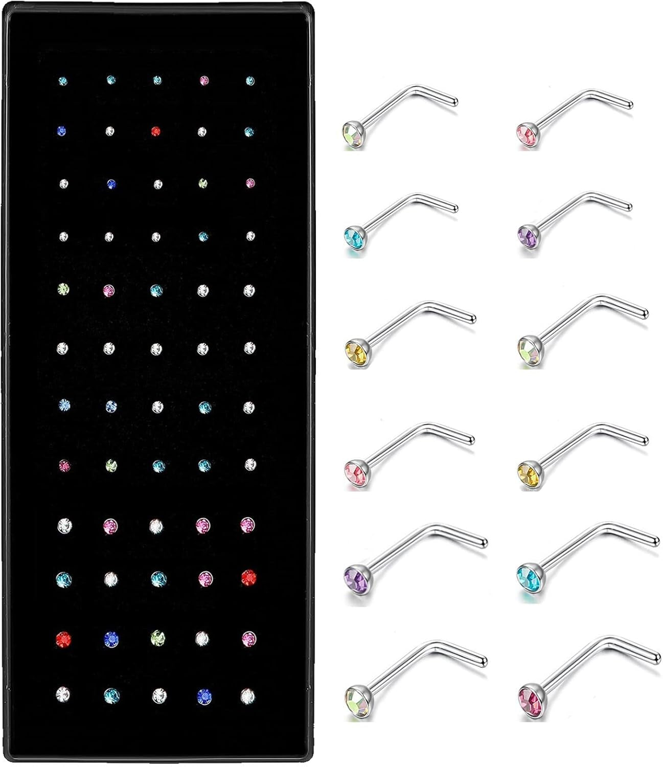 Cute Nose Rings for Women, Surgical Stainless Steel Nose Studs Women Men 20G Small Nose Rings Bone Studs, Hypoallergenic Real Nose Piercings Body Jewelry Bulk Unique Tiny
