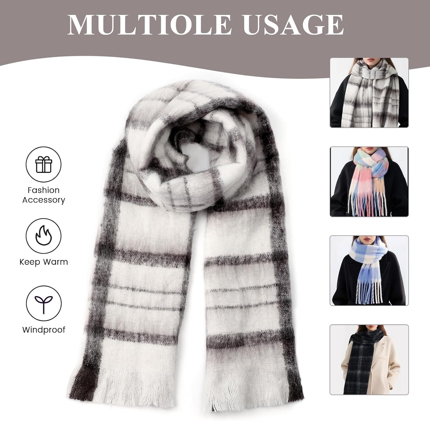 Winter Scarf for Women - Chunky Winter Scarf with Tassel, Womens Scarves for Cold Weather