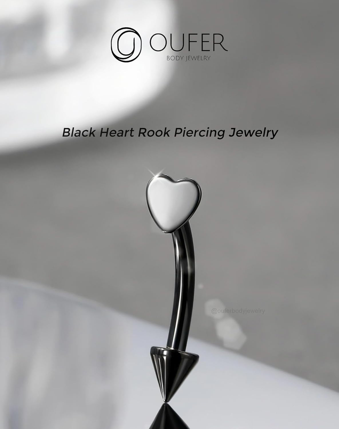OUFER Rook Piercing Jewelry, G23 Solid Titanium Eyebrow Rings, Heart Vertical Labret Lip Jewelry, 16G Curved Barbells, Daith Rook Earrings for Women Men
